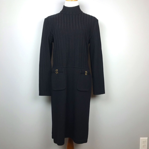 St John Collection Long Sleeve Black Sweater Dress - Picture 1 of 7